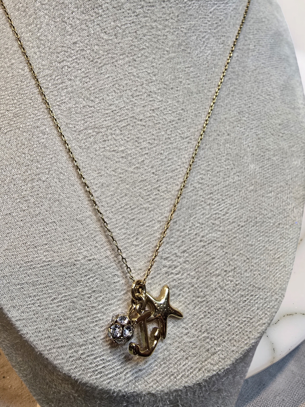 J.Crew Nautical Charm Necklace - Anchor, Starfish & Rhinestone Ball